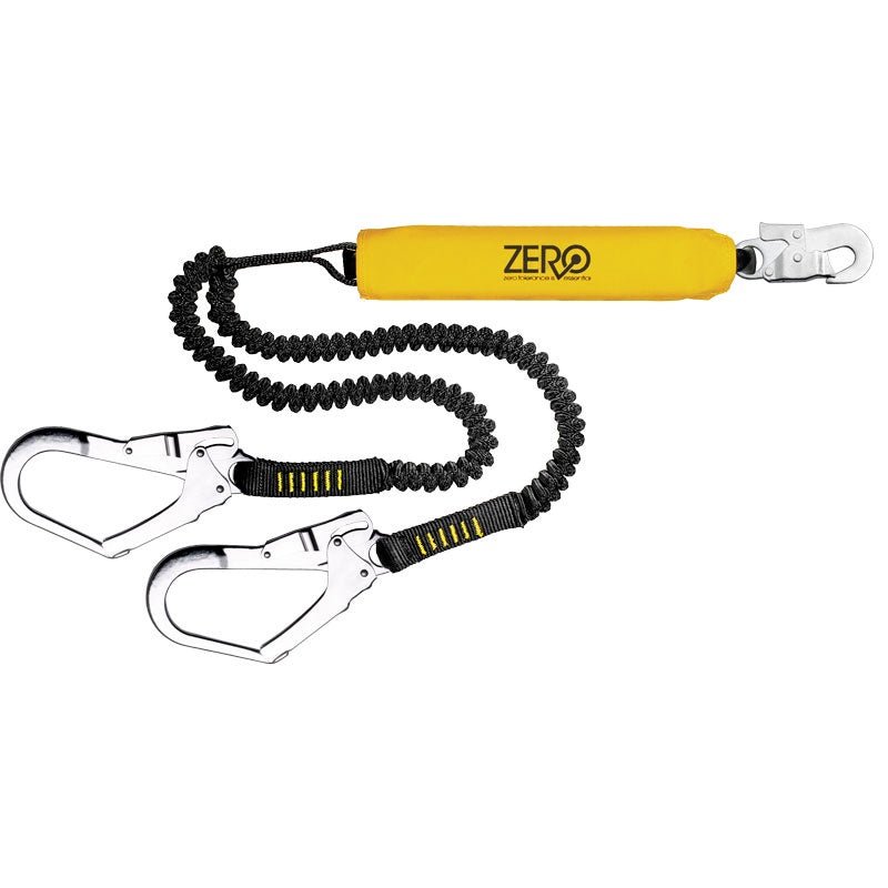 ZERO SCAFFPRO DOUBLE ELASTICATED LANYARD W/ SNAPHOOKS & SCAFF HOOKS 2M - Kiwi Workgear